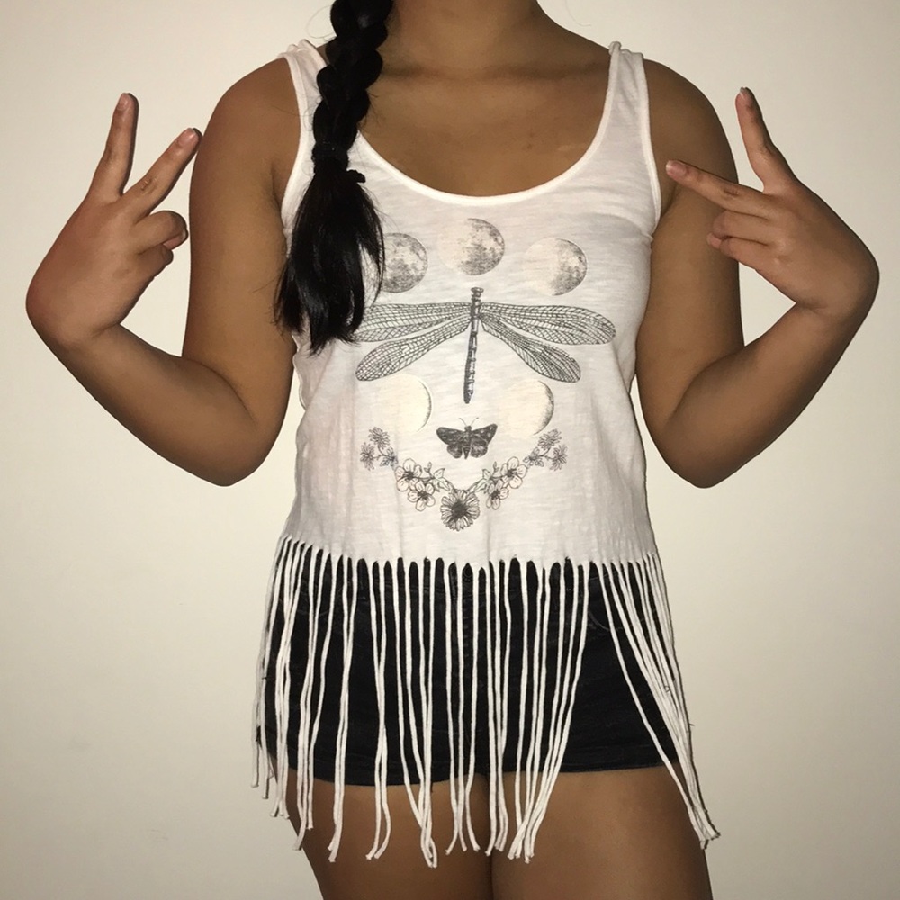 Bethany Mota dragonfly moon phase tank w/ fringe
